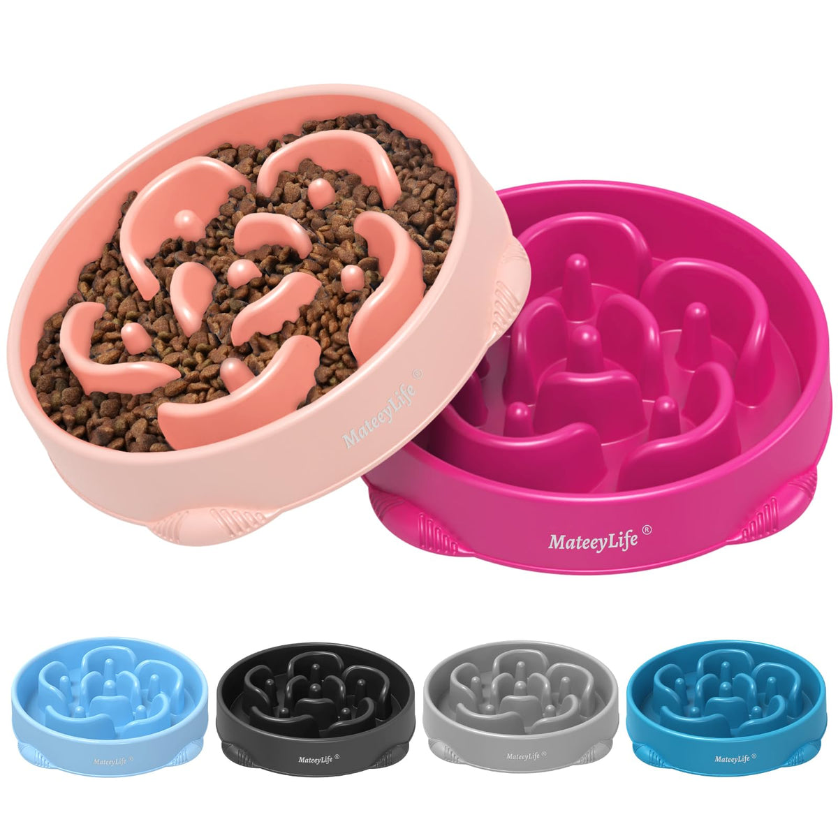 MateeyLife 2-Pack Slow Feeder Dog Bowls, 2 Cups, Dog Puzzle Feeder Bowl