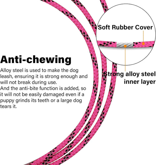 4/5/6 FT Chew Proof Dog Leashes with Comfortable Handle, Steel Cable Lead for Control Large or Medium Dogs Walk and Train, Heavy Duty with Rotate Clasp and Double Buckle (6FT,Pink)