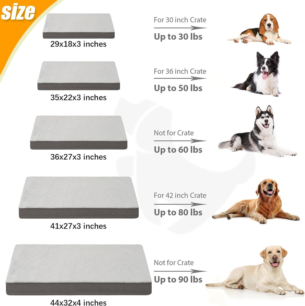 KSIIA Orthopedic Dog Bed for Large Dogs with Waterproof Lining, Grey, 35x22