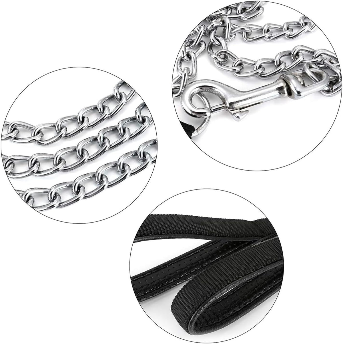Chain Leash Metal Dog Leash Chrome Plated with Soft Padded Handle for Small Dogs.(S, Black Handle)