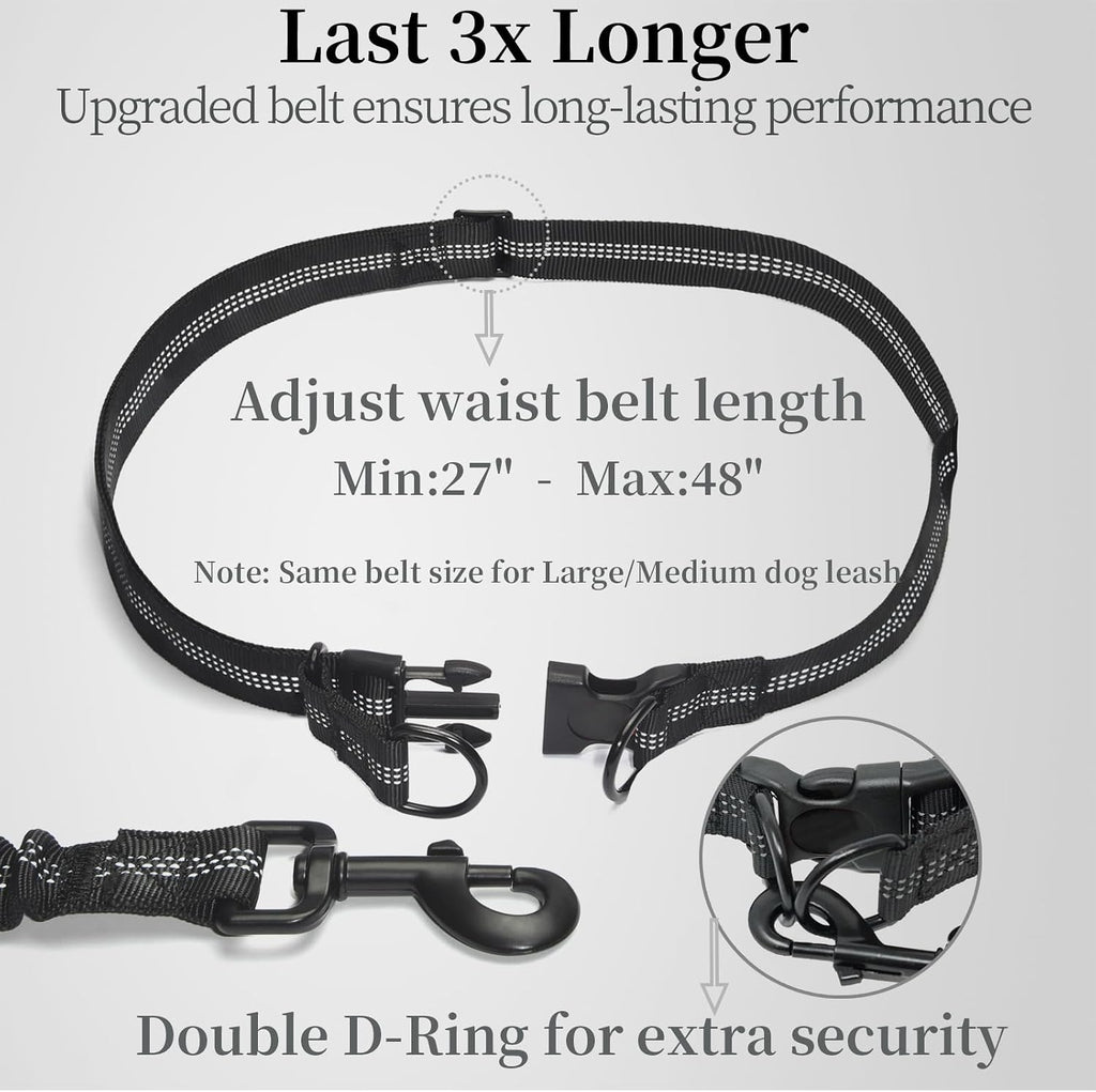 iYoShop Hands Free Dog Leash with Zipper Pouch, Large, 25-120 lbs, Black