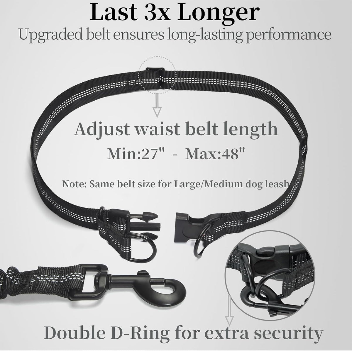iYoShop Hands Free Dog Leash with Zipper Pouch, Large, 25-120 lbs, Black