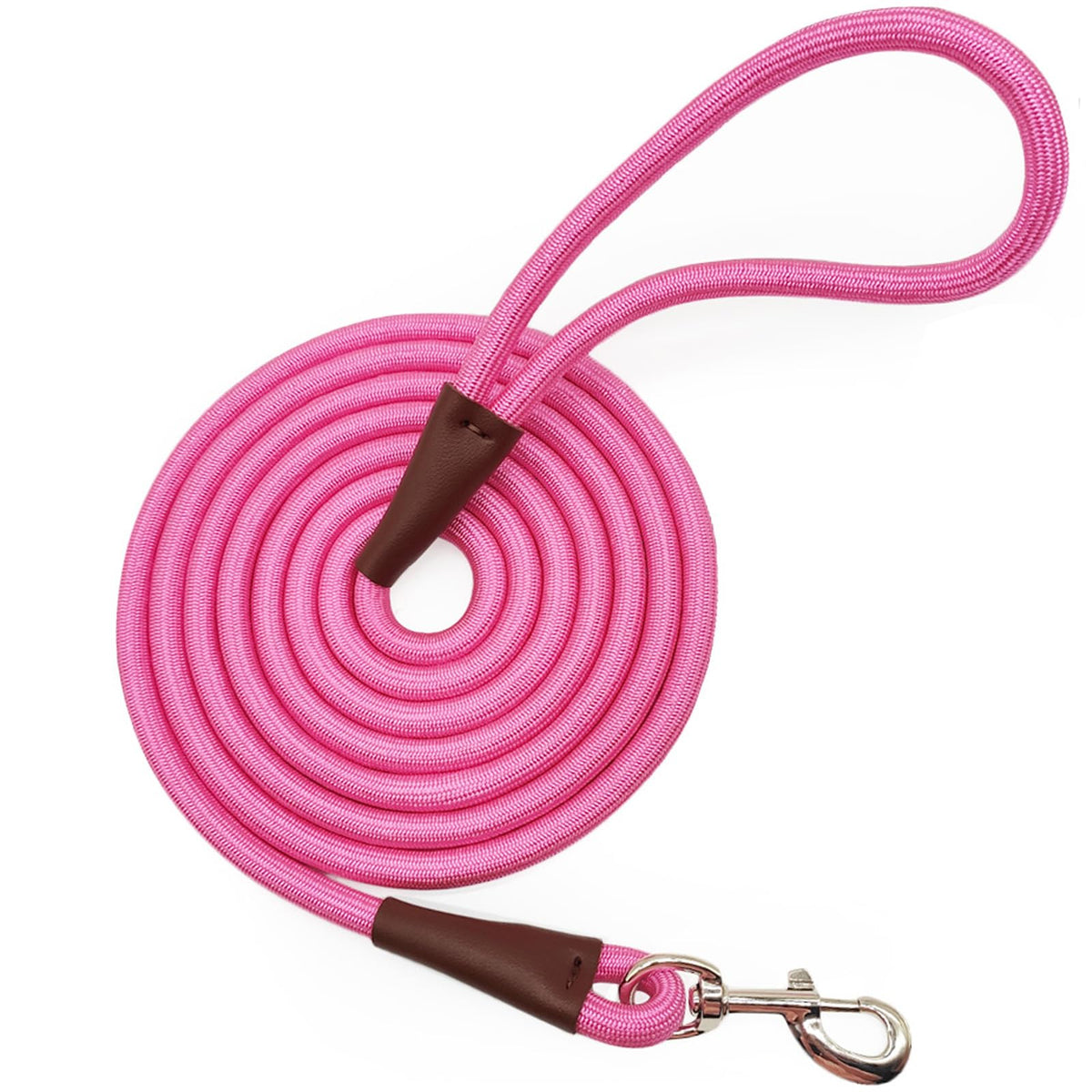 MayPaw 4/6 /8/10 FT Dog Leash, Classic Solid Colors, Strong Nylon Rope Dog Leash Reinforced with Leather Tailor Connection Heavy Duty Silver Clasp (Black, 10ft*1/2")