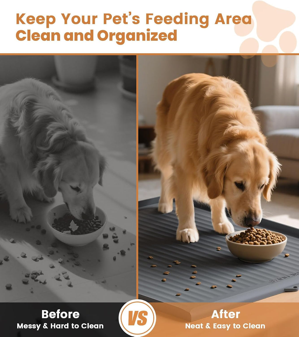 Dog Food Mat 36"x24", Waterproof Dog Bowl Mat, Grey