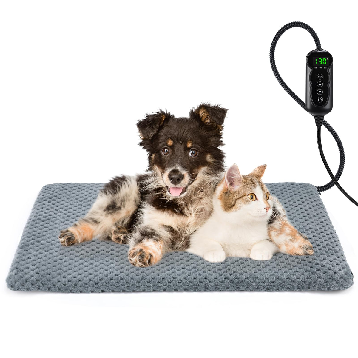INVENHO Heated Cat Bed, Waterproof Adjustable Temperature Dog Cat Heating Pad with Timer, Indoor Pet Heating Pad for Cats Dogs Electric Pads for Dogs Cats, Pet Heated Pad (S: 18" x 16")