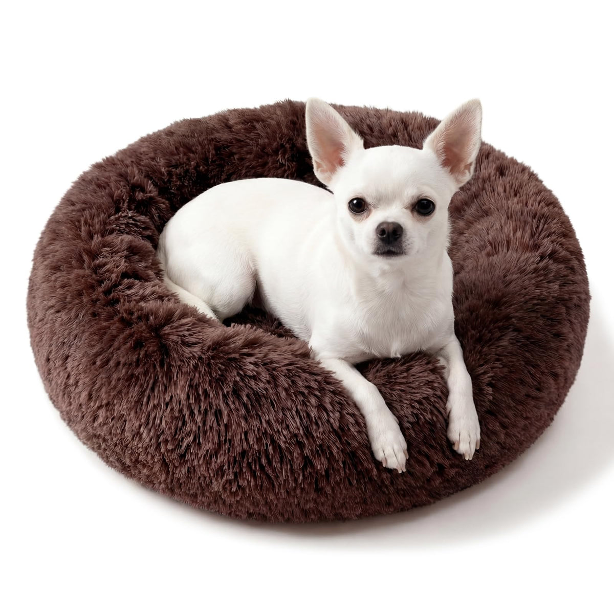 Small Calming Dogs Bed for Small Dogs Anti-Anxiety Machine Washable Fluffy Luxury Anti-Slip Waterproof Mute Base Warming Cozy Soft Pet Puppy Round Bed
