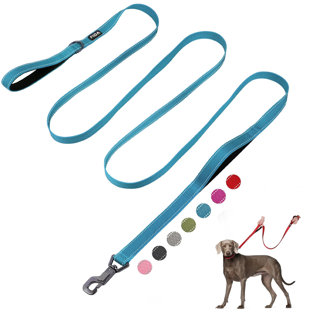 Fida Heavy Duty Dog Leash for Medium Large Dogs, 5 FT, Dual Padded Handles