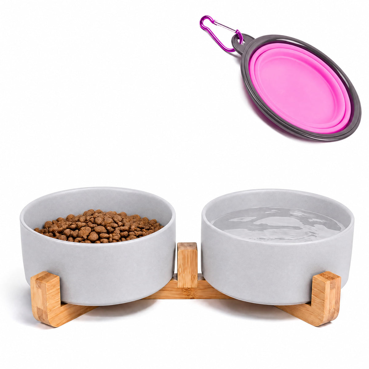 Petygooing Ceramic Dog Cat Bowls Set with Stand,Black Pet Food and Water Bowl,Small Dog Bowls Cute Modern Anti Slip Set of 2 Pet Feeder Small Size Pet Dish(13.5OZ/5.1 in)