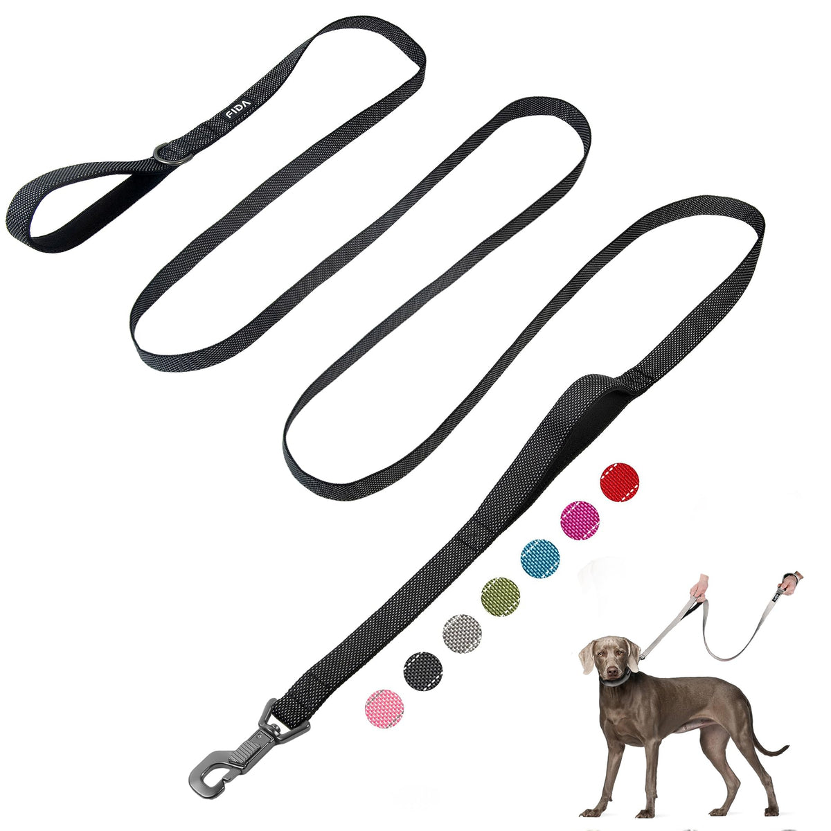 Fida Heavy Duty Dog Leash for Medium Large Dogs, 5 FT, Dual Padded Handles