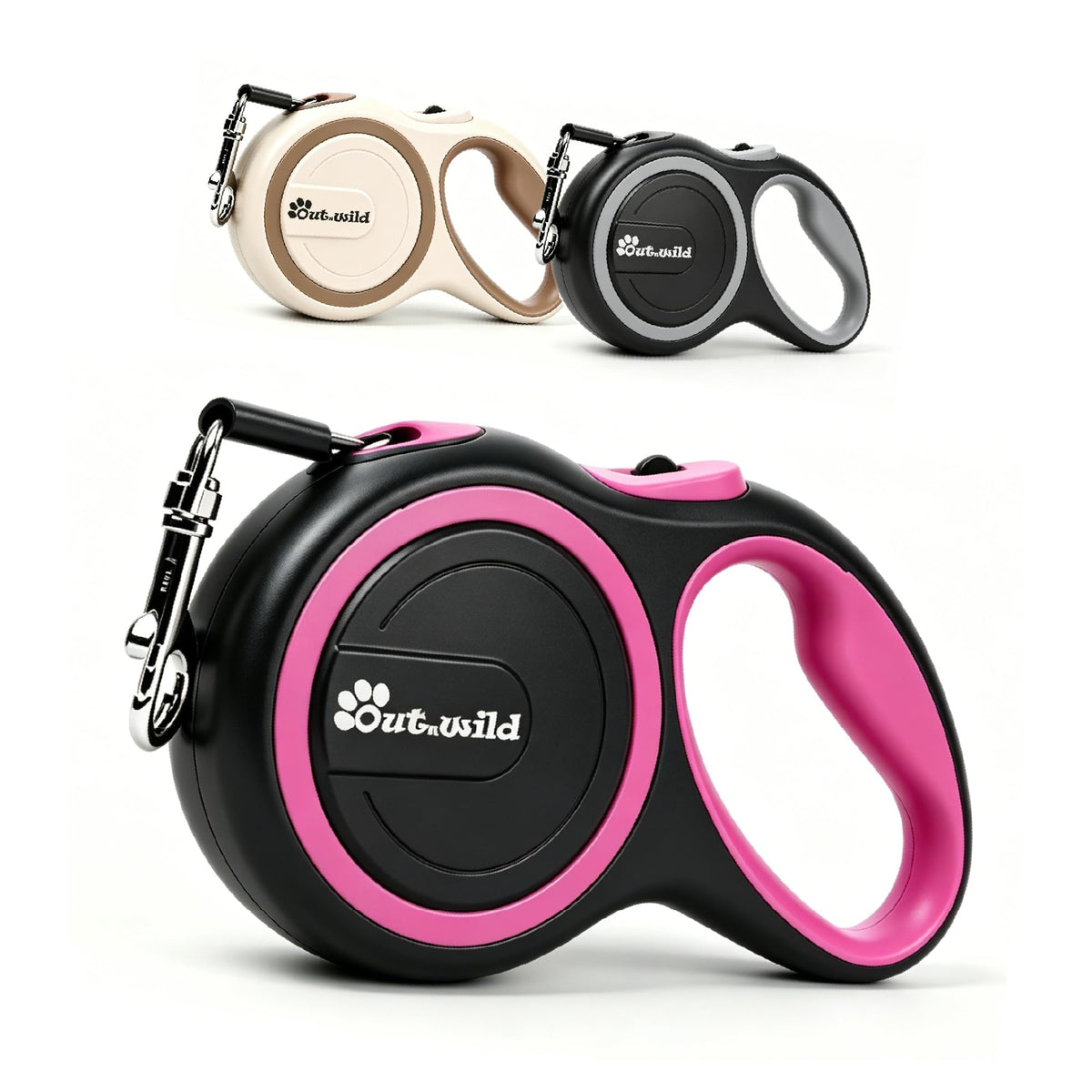 OUTnWILD Retractable Dog Leash - Tangle-Free 360° Design with Anti-Slip Handle | 16 ft Strong Nylon Tape | One Touch Quick-Lock Braking System | for Small/Medium Breeds/Pets Up to 44lbs. (Khaki, M)