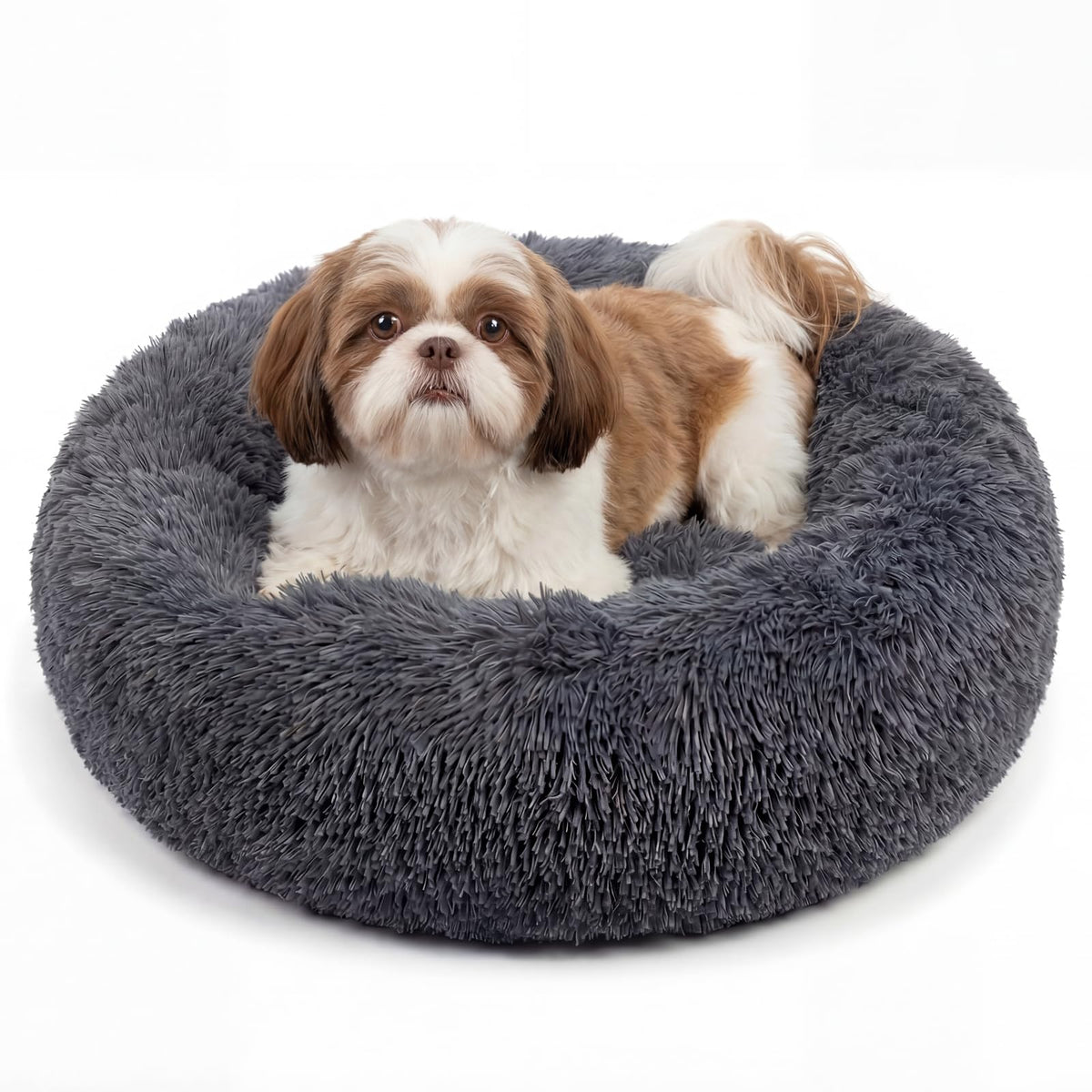 Small Calming Dogs Bed for Small Dogs Anti-Anxiety Machine Washable Fluffy Luxury Anti-Slip Waterproof Mute Base Warming Cozy Soft Pet Puppy Round Bed