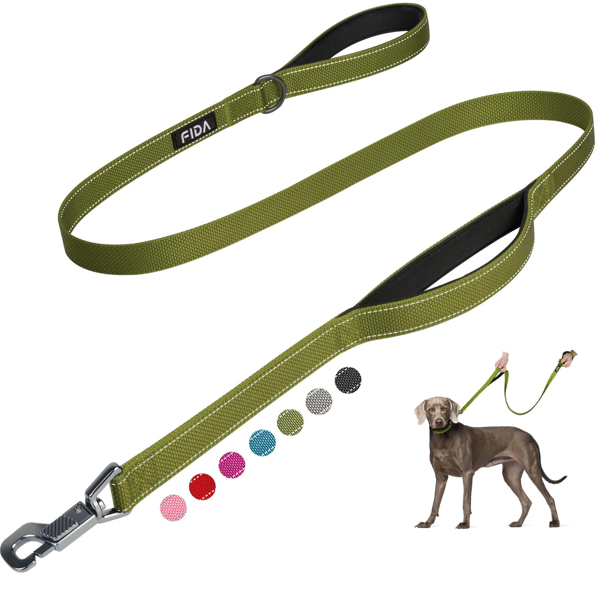 Fida Heavy Duty Dog Leash for Medium Large Dogs, 5 FT, Dual Padded Handles