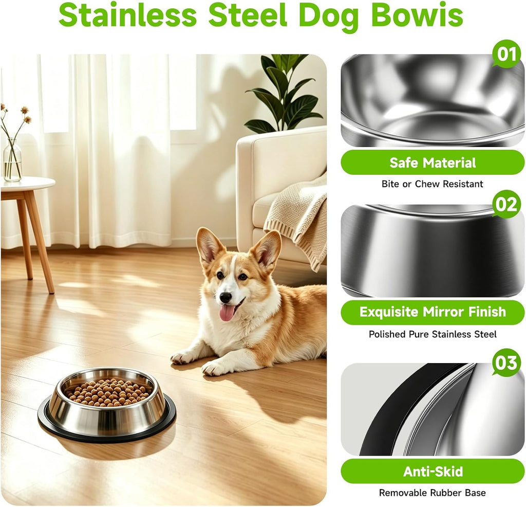 Stainless Steel Dog Bowls, 3 Pack, Non-Slip Dog Bowl Set, 13 Oz