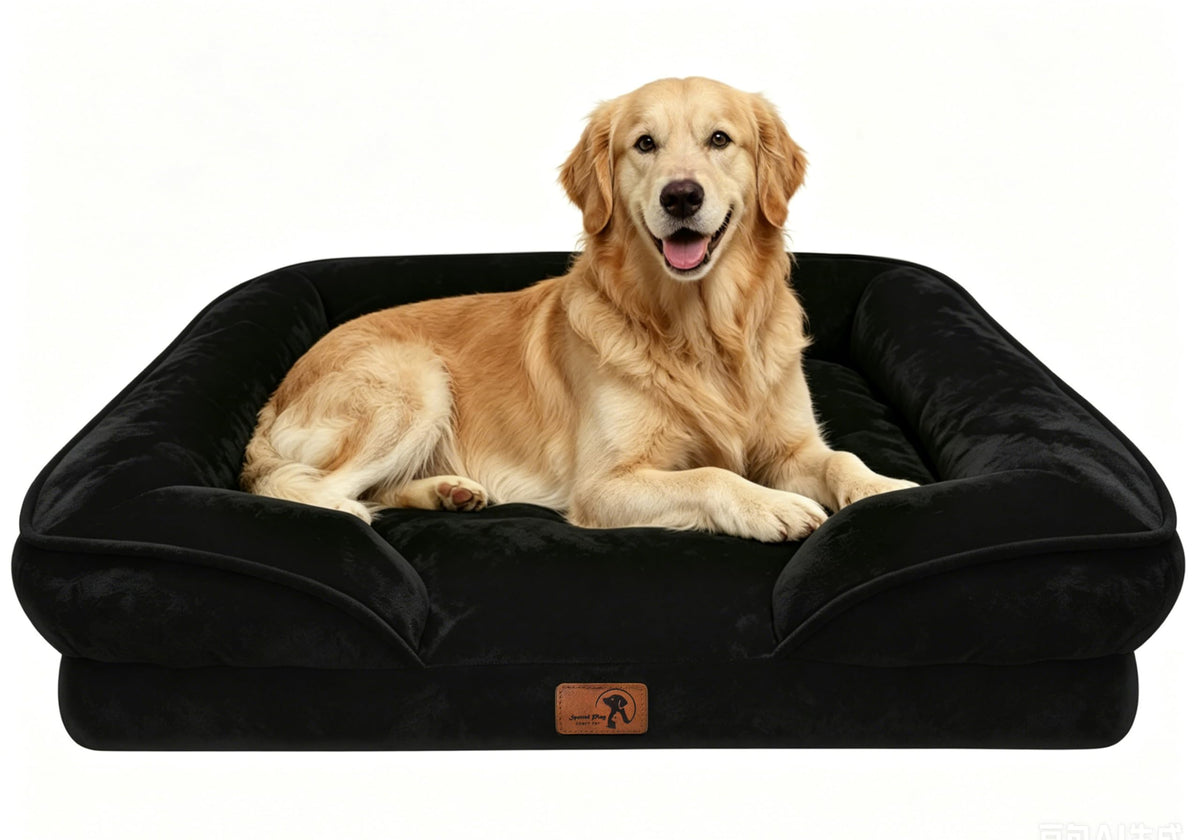 Spotted Play Orthopedic Dog Bed with Sides - Dog Sofa Beds for Medium Dogs, Supportive Foam Pet Couch Bed with Washable Removable Cover, Waterproof Lining and Non-Slip Bottom, Grey - M