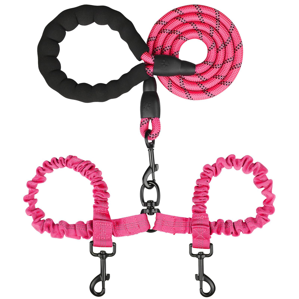 MingXpets Double Dog Leash,360° Swivel Tangle Free Bungee Walking Training