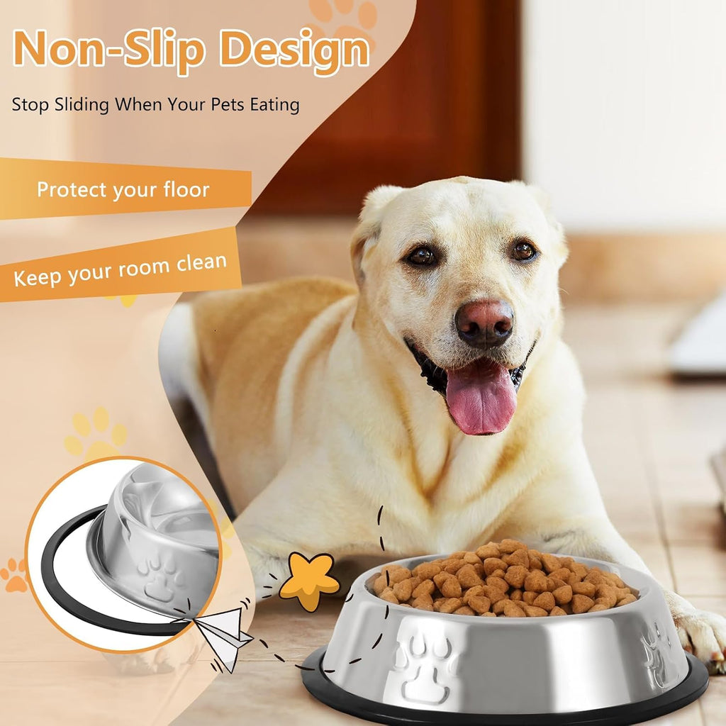 Stainless Steel Cat Bowl, 4 Pack Metal Dog Bowls for Food and Water, Non-Slip Pet Feeding Dish Bowl with Rubber Base for Indoor Cats Small Dogs