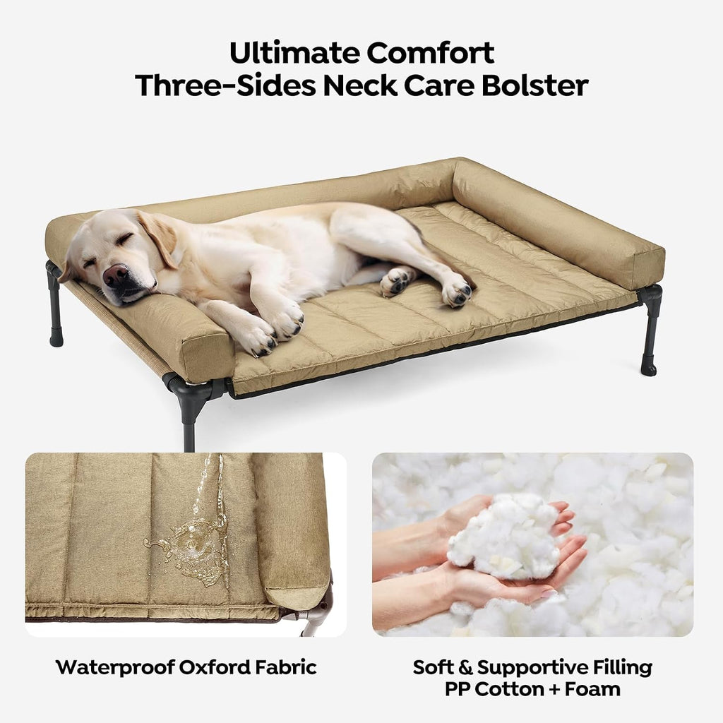 Veehoo Outdoor Elevated Dog Bed with Waterproof Bolster Cushion, Cooling