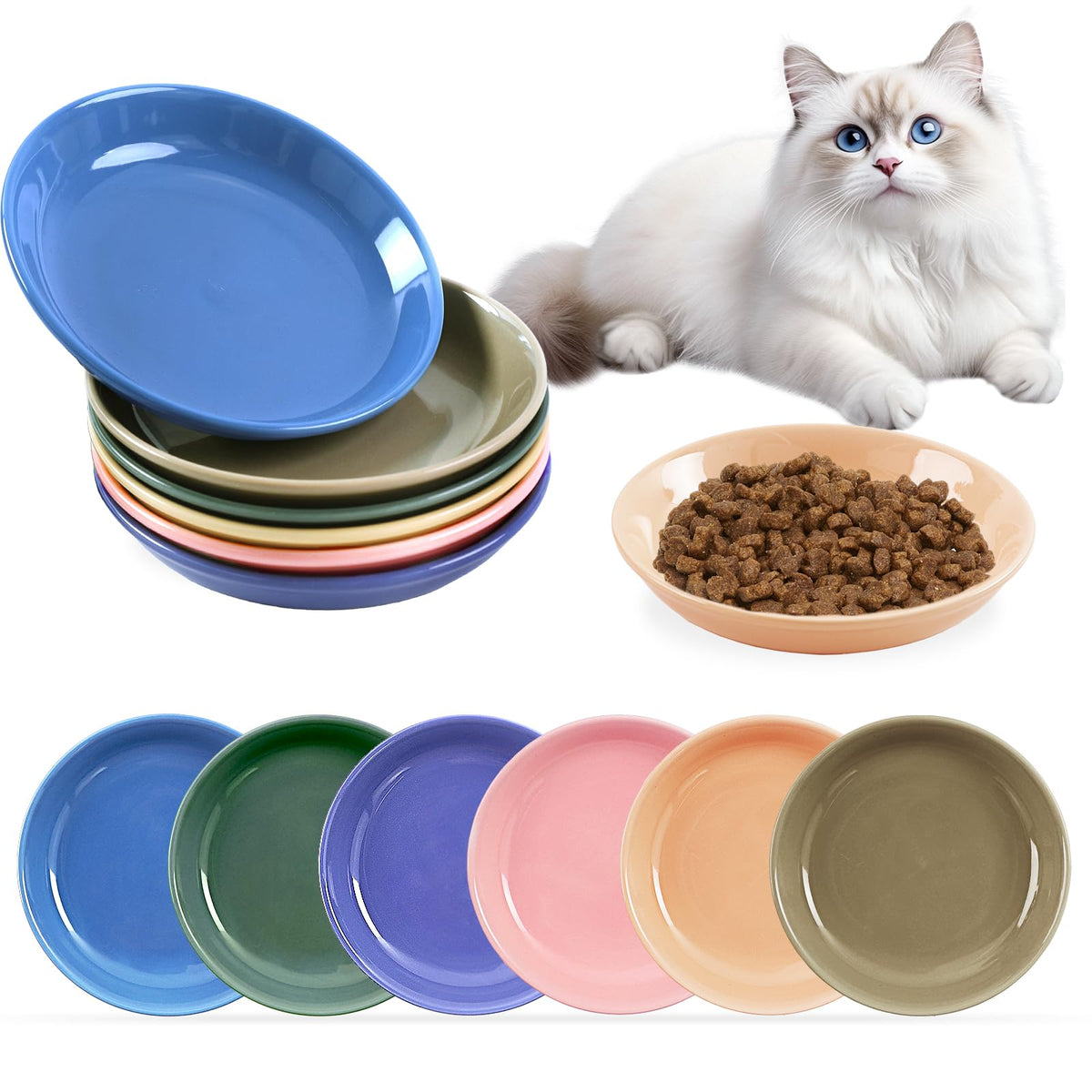 6 Pack Cat Food Bowl, Ceramic Cat Bowls, Anti Whisker Fatigue Cats Bowl Set