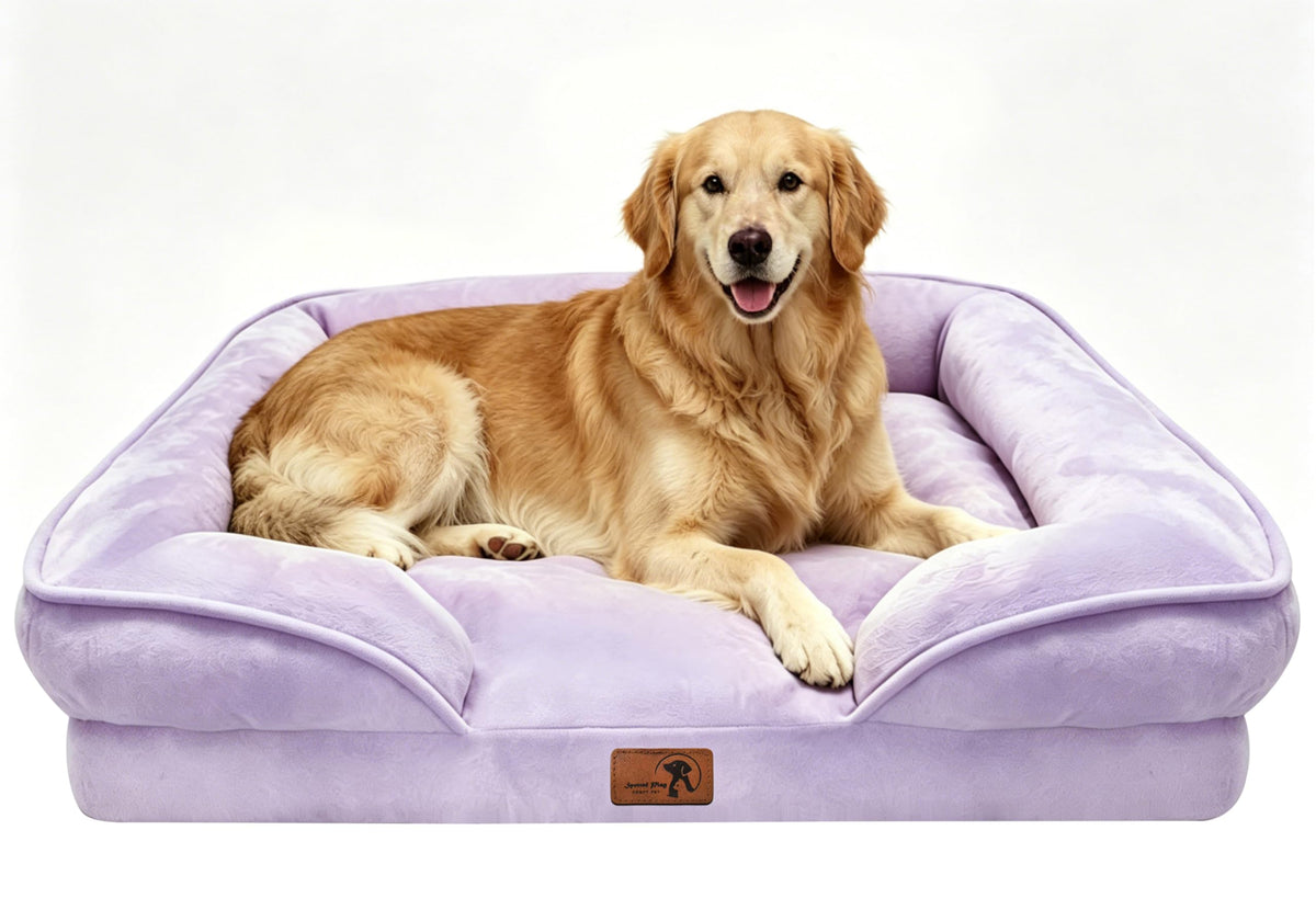 Spotted Play Orthopedic Dog Bed with Sides - Dog Sofa Beds for Medium Dogs, Supportive Foam Pet Couch Bed with Washable Removable Cover, Waterproof Lining and Non-Slip Bottom, Grey - M