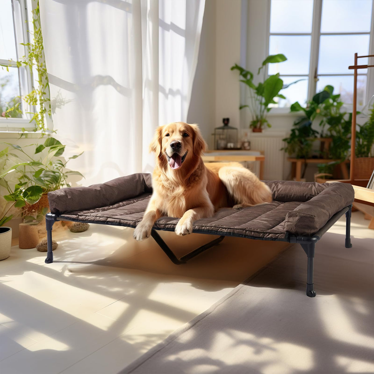 Veehoo Outdoor Elevated Dog Bed with Waterproof Bolster Cushion, Cooling