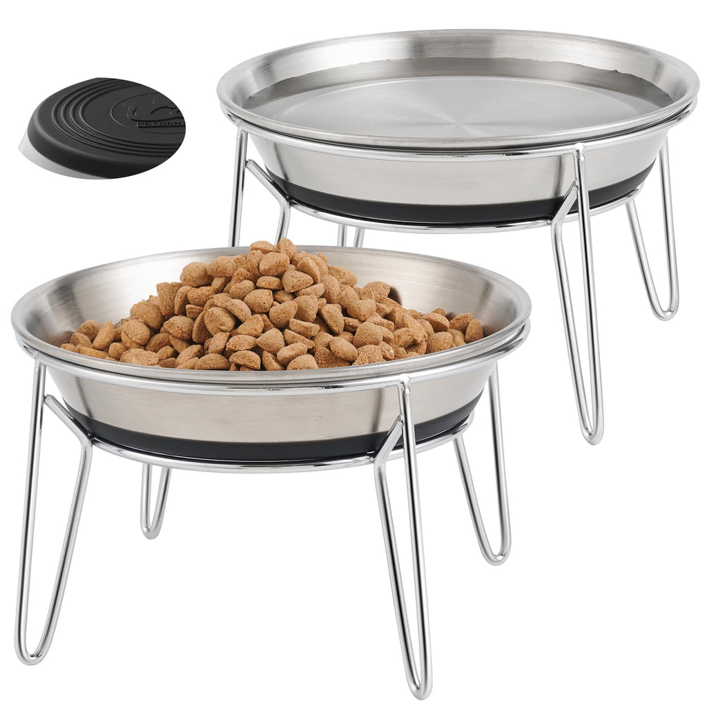 Elevated Cat Bowls, Wide Stainless Steel Cat Food Bowls with Metal Stand Whisker Stress-Free, Raised Food and Water Dish for Cats, Kitten, Puppies and Small Dogs