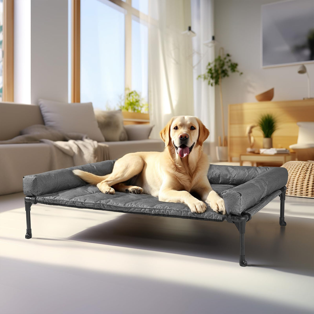 Veehoo Outdoor Elevated Dog Bed with Waterproof Bolster Cushion, Cooling