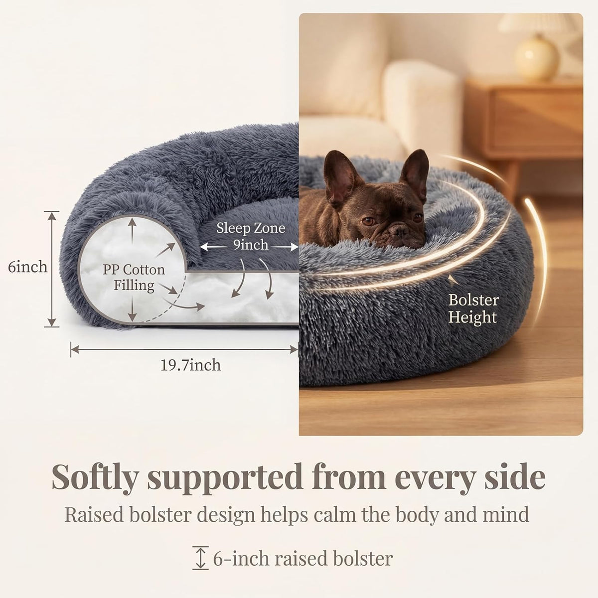 Small Calming Dogs Bed for Small Dogs Anti-Anxiety Machine Washable Fluffy Luxury Anti-Slip Waterproof Mute Base Warming Cozy Soft Pet Puppy Round Bed