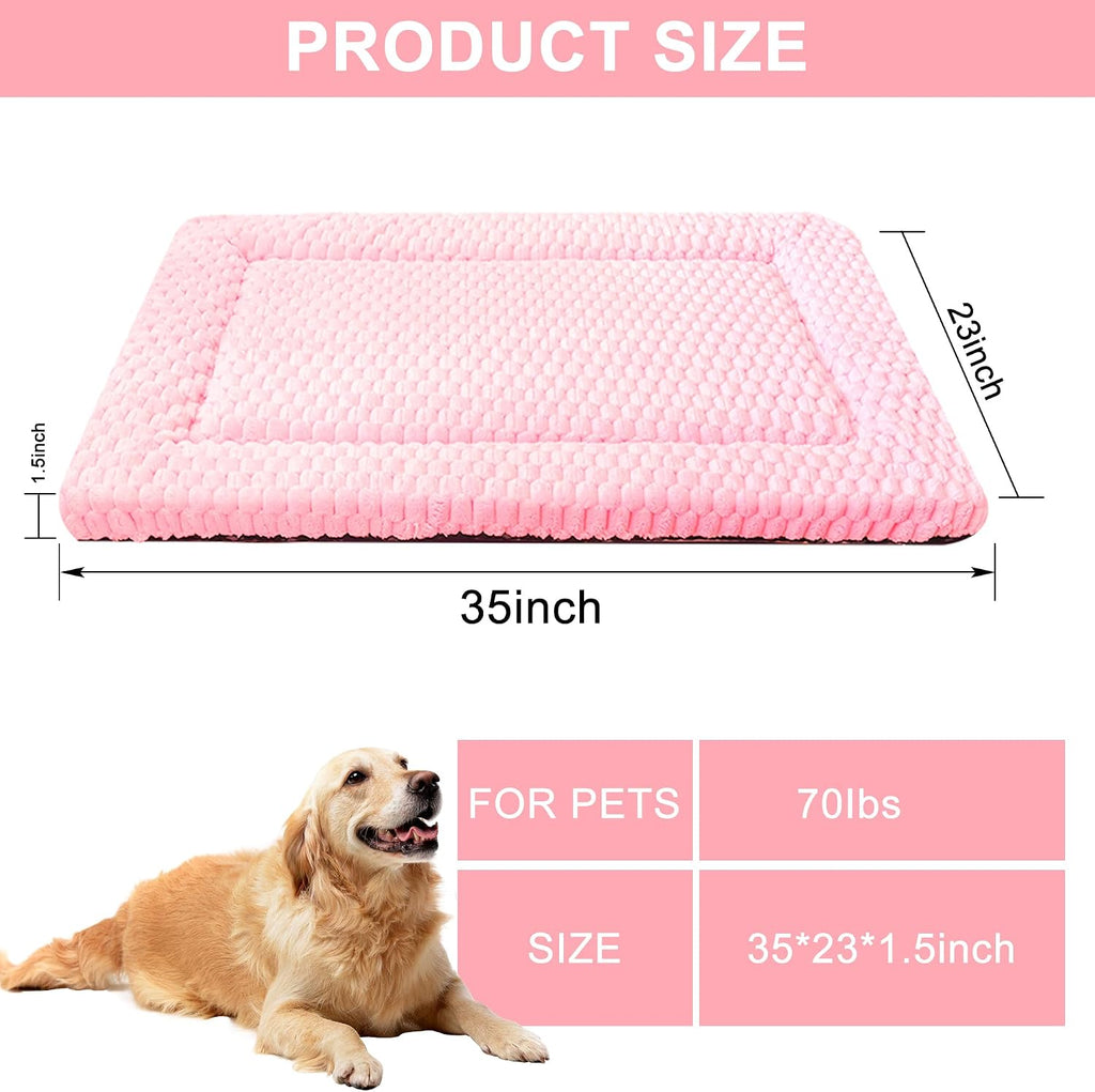 Dog Bed Mat,Reversible & Ultra Soft Kennel Pad-Machine Washable Pet Bed for Dogs & Cats-All-Weather Crate Liner for Crates,Carriers & Travel (Pink, 35" L x 23" W x 1.5" Th)