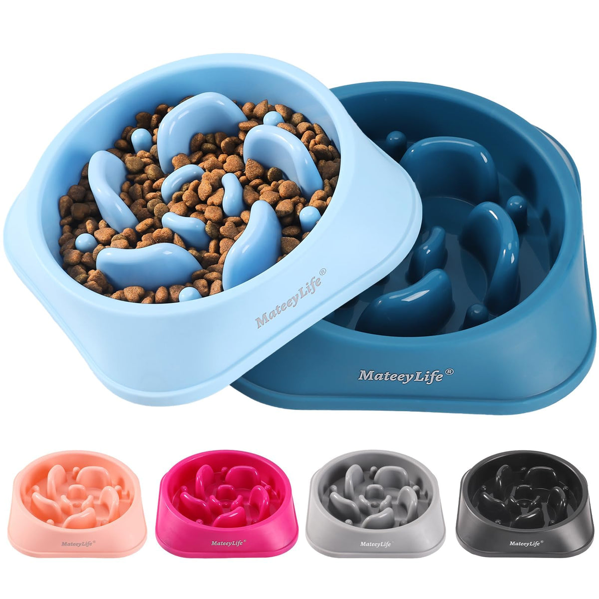 MateeyLife 2-Pack Slow Feeder Dog Bowls, 2 Cups, Dog Puzzle Feeder Bowl