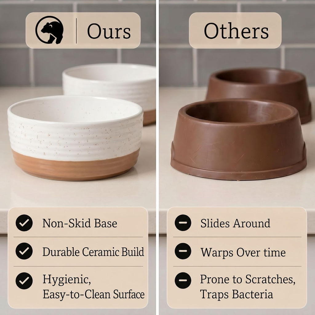 Ceramic Dog Bowl Set of 2 with Anti-Skid Base, 5.5"W x 2"H, 2 Cup Capacity