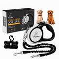 Dual Retractable Dog Leash,10 FT Tangle-Free Leash for 2 Dogs, Detachable for Single Use,One-Button Brake & Lock, Up to 44 lbs Each, 360° Swivel, Non-Slip Handle + Poop Bag Holder (Grey)