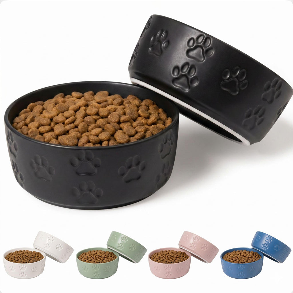 Ceramic Dog Bowl Set of 2 with Anti-Skid Base, 5.5"W x 2"H, 2 Cup Capacity