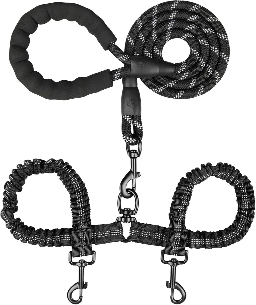 MingXpets Double Dog Leash,360° Swivel Tangle Free Bungee Walking Training
