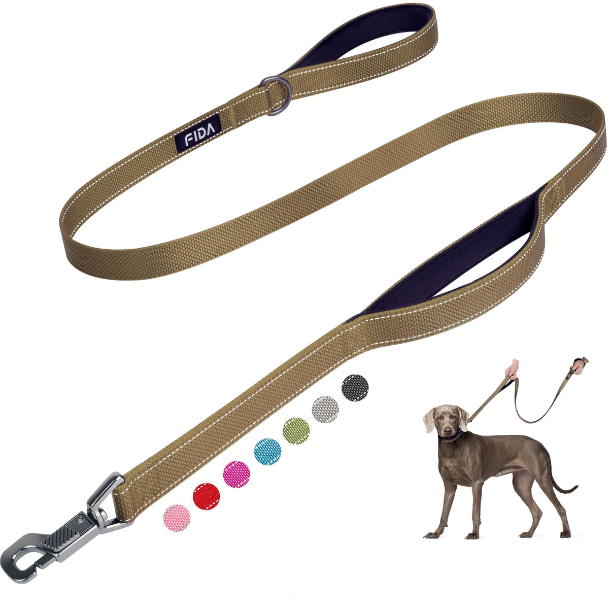 Fida Heavy Duty Dog Leash for Medium Large Dogs, 5 FT, Dual Padded Handles