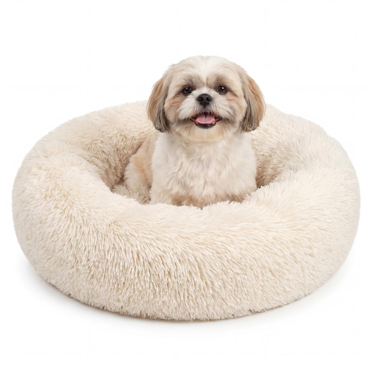 Small Calming Dogs Bed for Small Dogs Anti-Anxiety Machine Washable Fluffy Luxury Anti-Slip Waterproof Mute Base Warming Cozy Soft Pet Puppy Round Bed