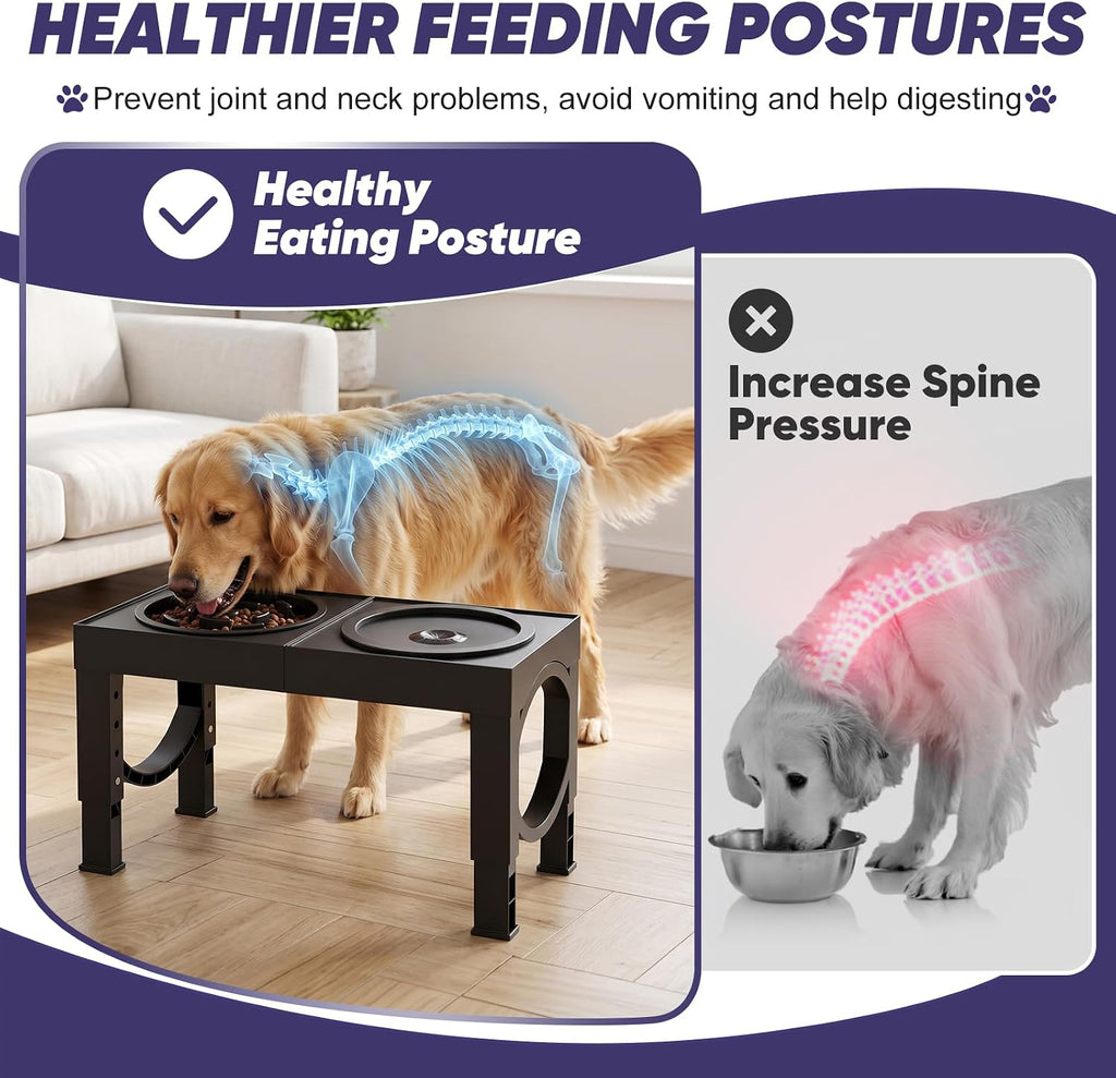 XIAZ Elevated Dog Bowls Large Breed Raised Dogs Bowl Stand Large/Medium Sized Dog Slow Feeder Dogs Bowls Food Water Stands 5 Heights Adjustable 9/11/12/14in Pet Feeder Dish Station