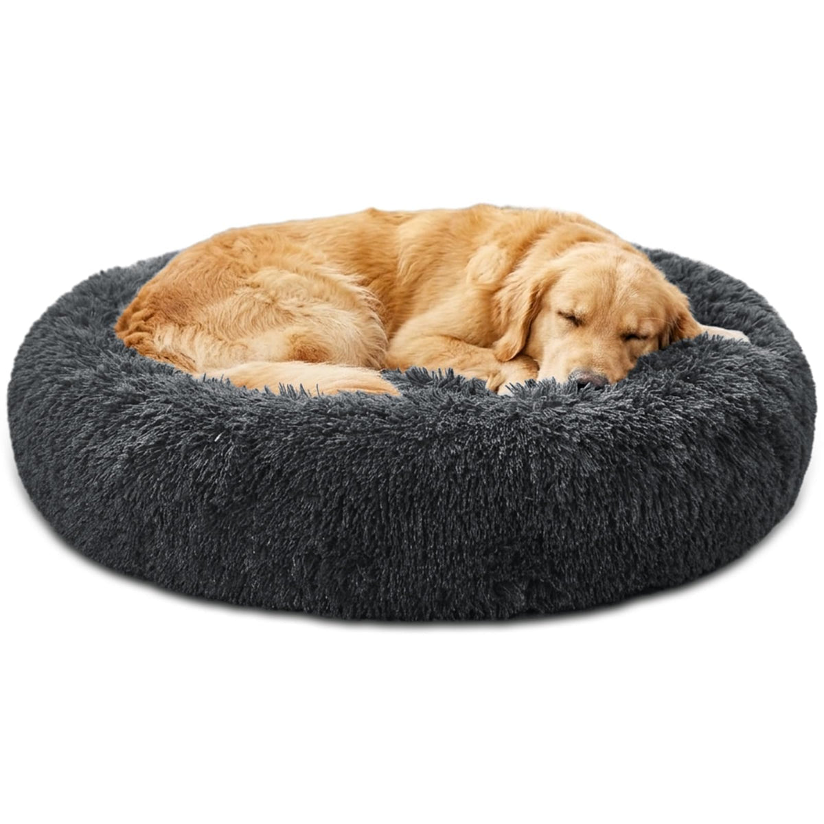 JOLLYVOGUE Small Dog Bed, Calming Dog Beds for Small Dogs & Indoor Cats - 20 Inches Donut Washable Cat Bed for Kittens & Puppies, Round Fluffy Plush Faux Fur Pet Beds(Smoke Grey)