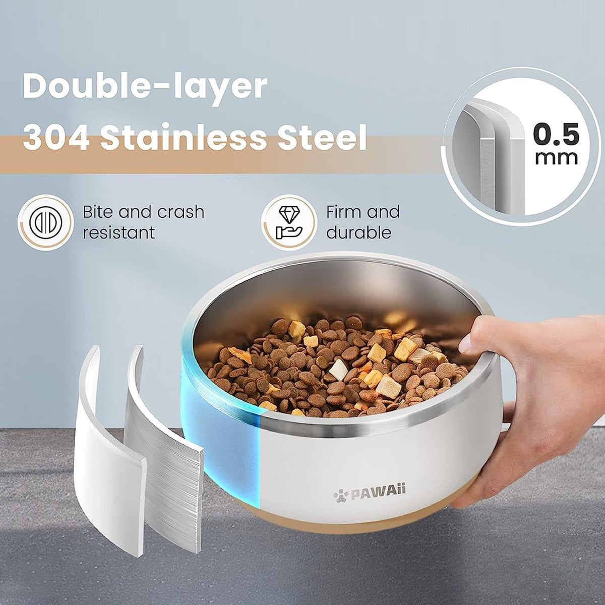 Pawaii Dog Bowl, 34 oz Stainless Steel Food and Water Bowl, ID Tag, 1 Pack