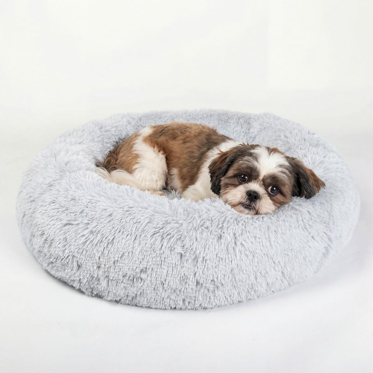 Small Calming Dogs Bed for Small Dogs Anti-Anxiety Machine Washable Fluffy Luxury Anti-Slip Waterproof Mute Base Warming Cozy Soft Pet Puppy Round Bed