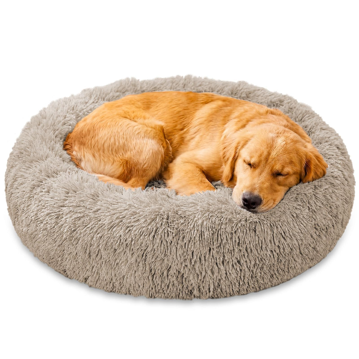 JOLLYVOGUE Small Dog Bed, Calming Dog Beds for Small Dogs & Indoor Cats - 20 Inches Donut Washable Cat Bed for Kittens & Puppies, Round Fluffy Plush Faux Fur Pet Beds(Smoke Grey)