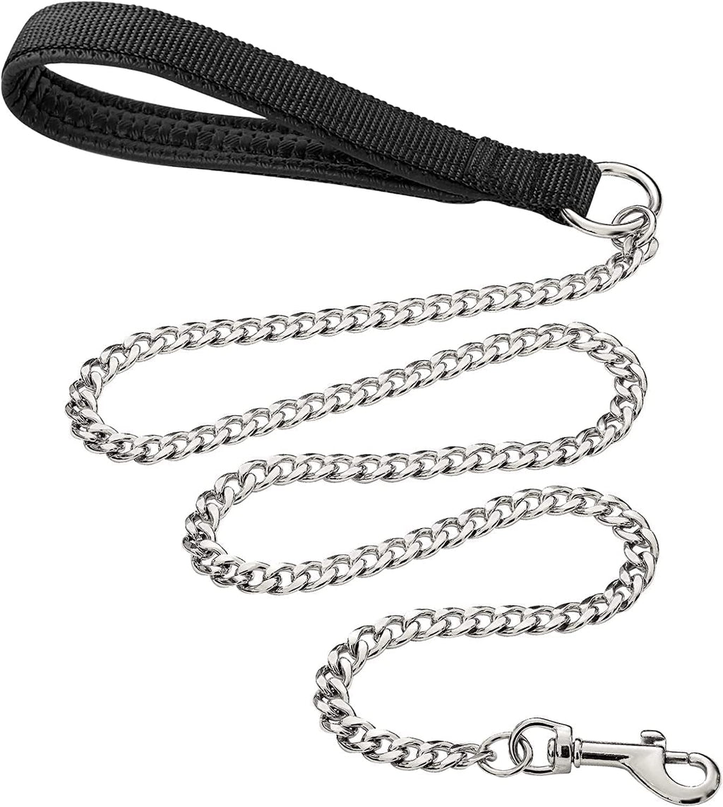 Chain Heavy Duty Metal Dog Leash, 6FTx3mm Chew Proof Pet Leash Chain with Soft Padded Handle for Large & Medium Size Dogs Walking, Training and Traveling (30-120 lbs)