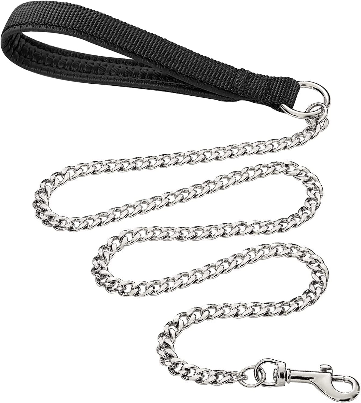 Chain Heavy Duty Metal Dog Leash, 6FTx3mm Chew Proof Pet Leash Chain with Soft Padded Handle for Large & Medium Size Dogs Walking, Training and Traveling (30-120 lbs)