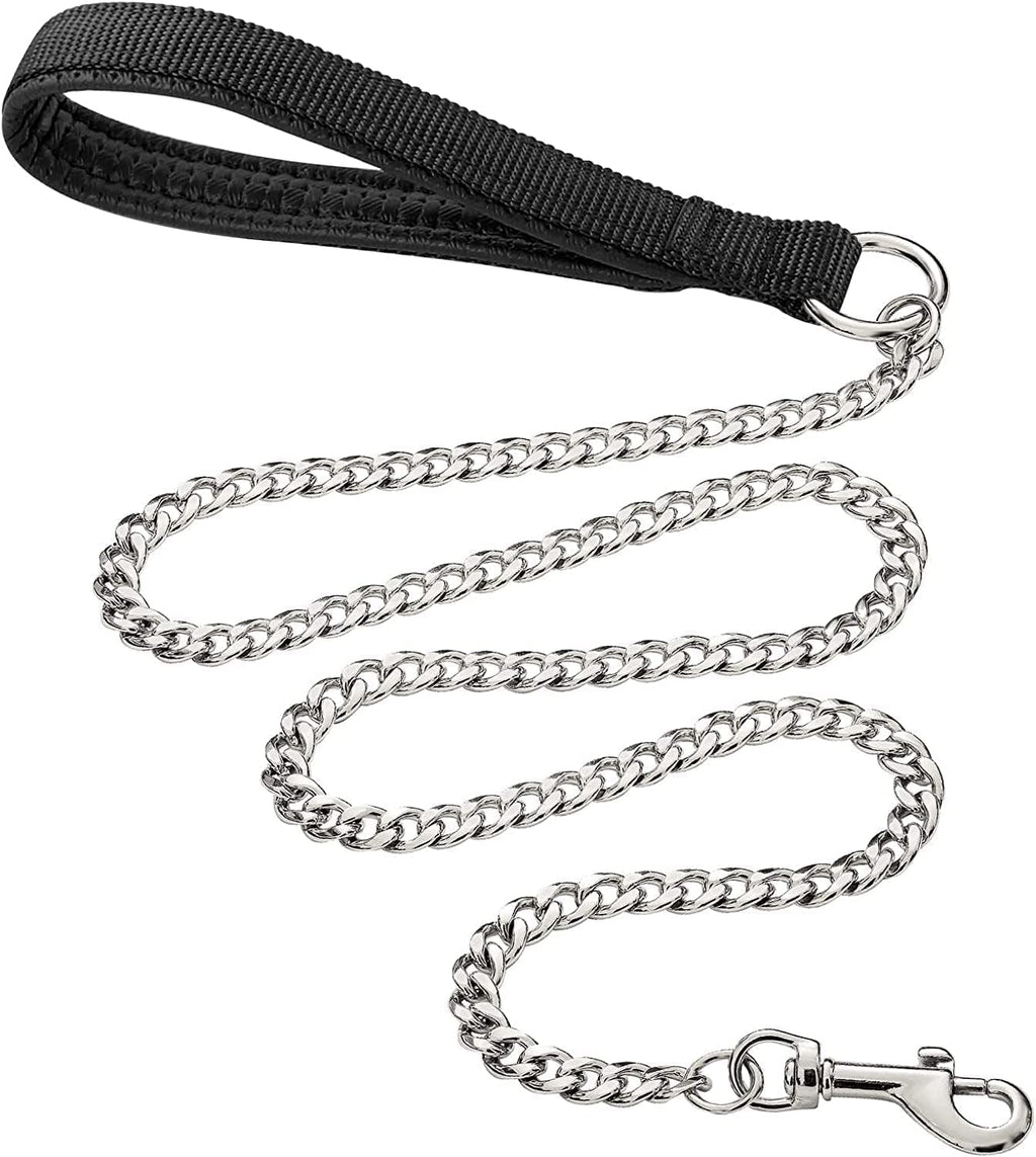 Chain Heavy Duty Metal Dog Leash, 6FTx3mm Chew Proof Pet Leash Chain with Soft Padded Handle for Large & Medium Size Dogs Walking, Training and Traveling (30-120 lbs)