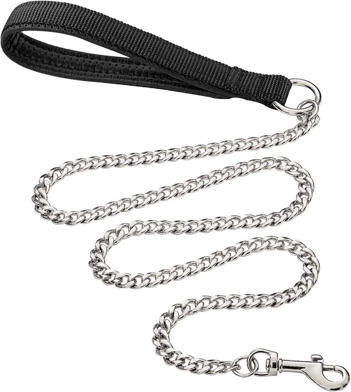 Chain Heavy Duty Metal Dog Leash, 6FTx3mm Chew Proof Pet Leash Chain with Soft Padded Handle for Large & Medium Size Dogs Walking, Training and Traveling (30-120 lbs)