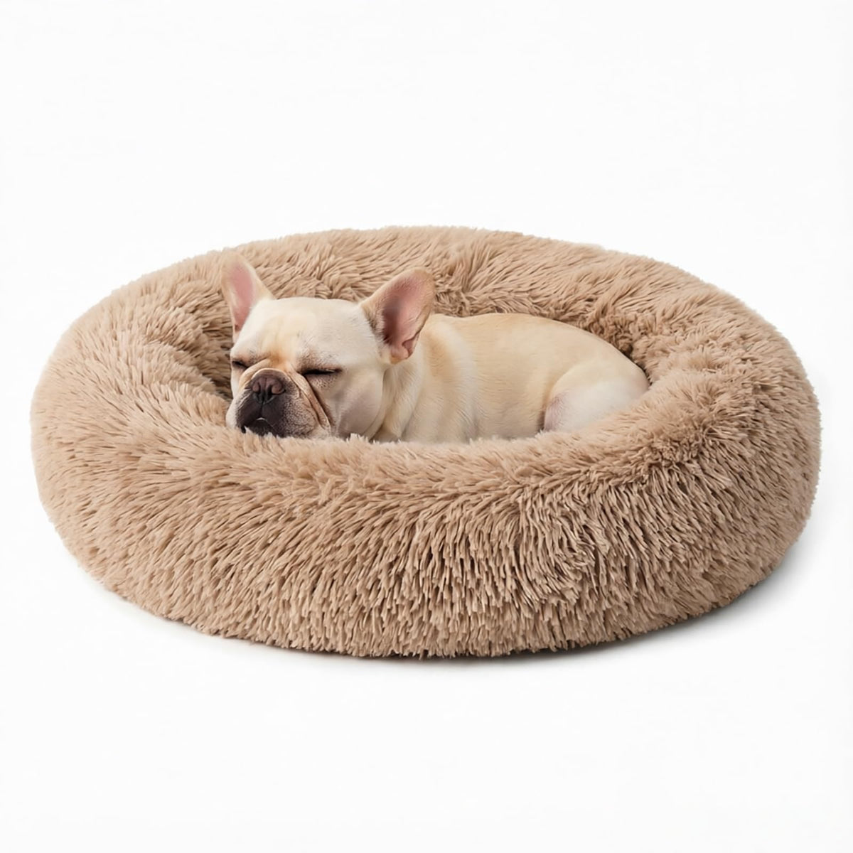 Calming Donut Dog and Cat Bed for Indoor Cats, Anti-Anxiety Round Fluffy Soft Washable Small Pet Bed for Puppy and Kitten, Warming Comfortable Luxury Anti-Slip Waterproof Mute Base 20in Gray
