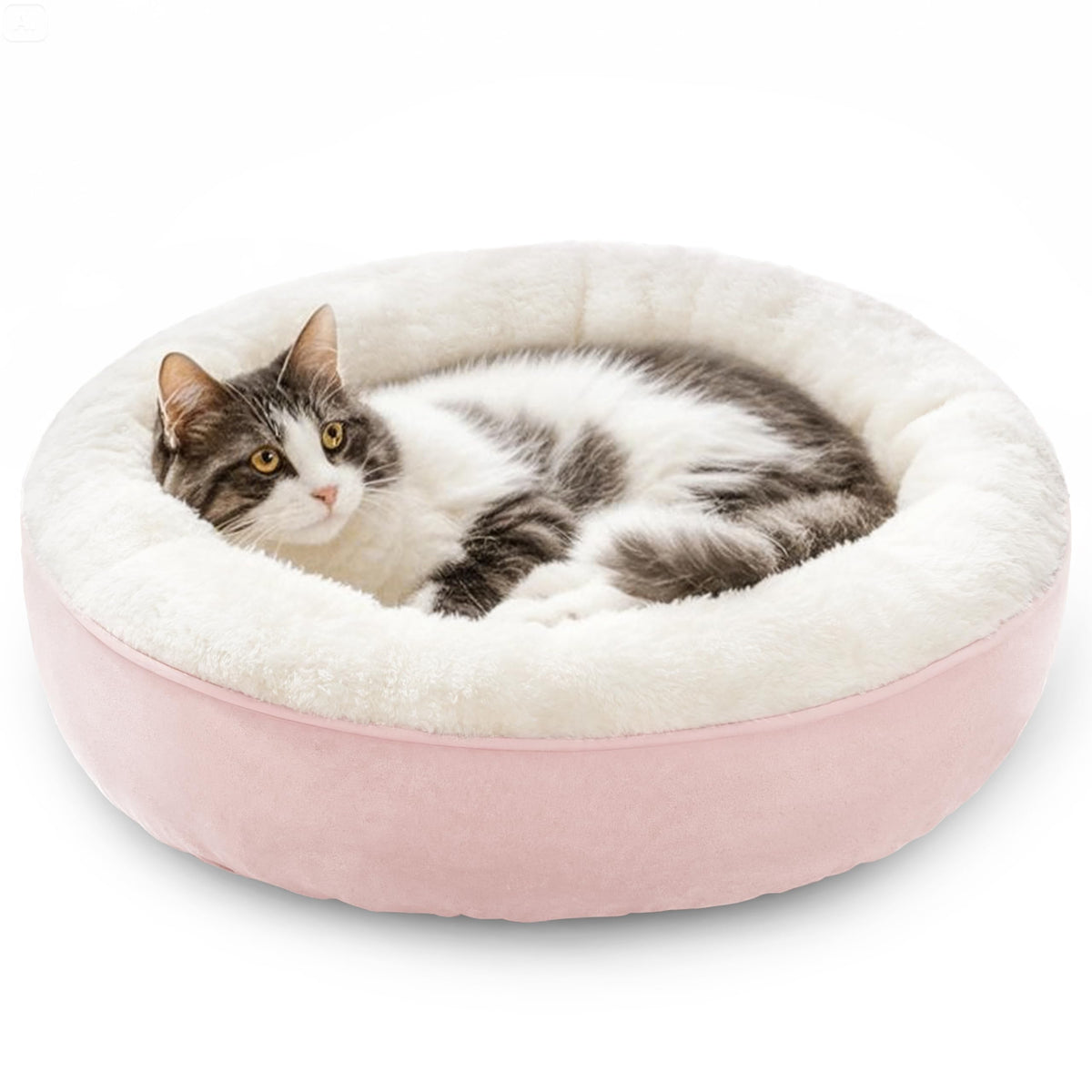 Love's cabin Round Donut Cat and Dog Cushion Bed, 20in Pet Bed for Cats or Small Dogs, Anti-Slip & Water-Resistant Bottom, Soft Durable Fabric Pet beds, Washable Luxury Cat Dog Bed Lavender Stripe
