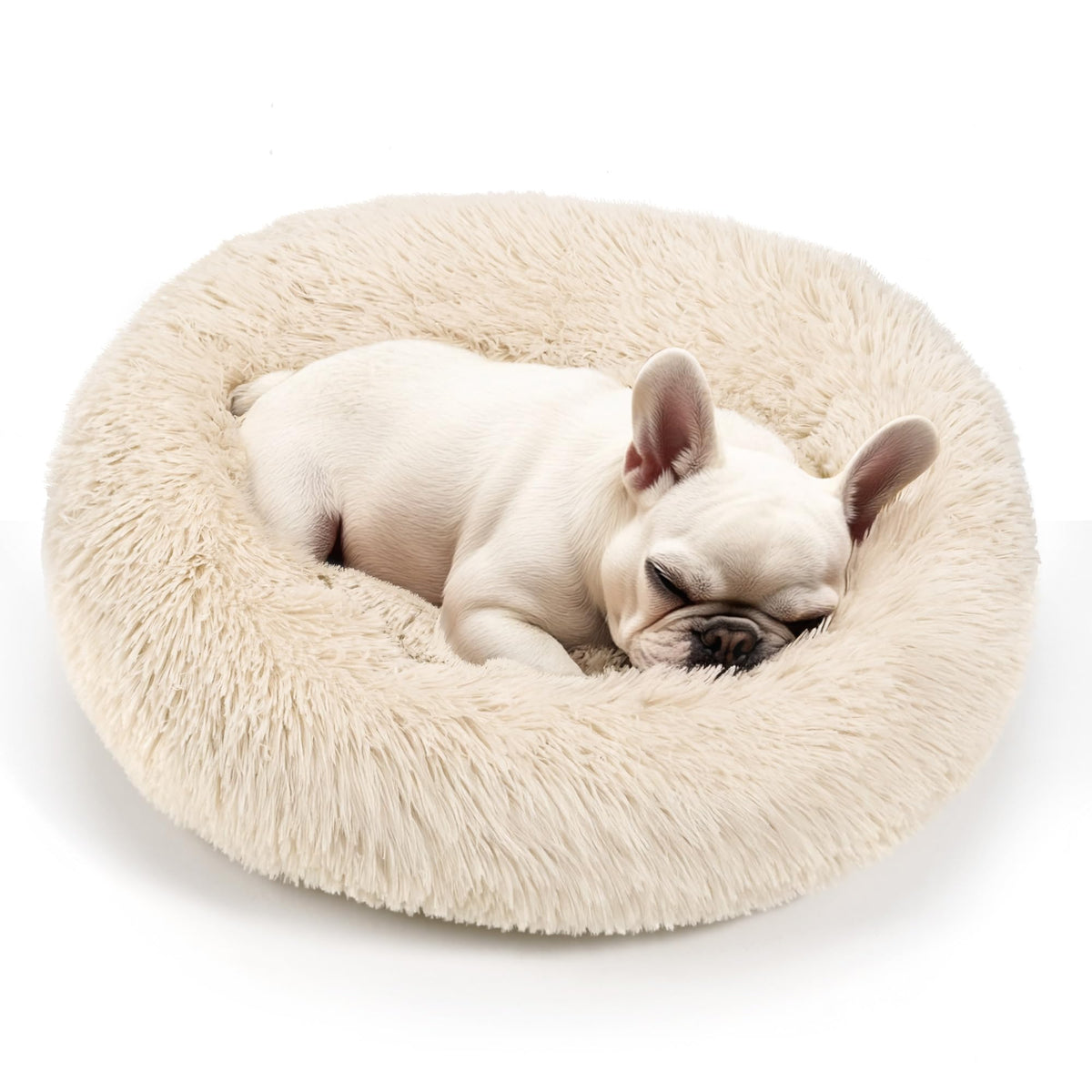 Hoewina Dog & Cat Bed for Indoor Cats, 20in Calming Donut Bed (Light Grey)
