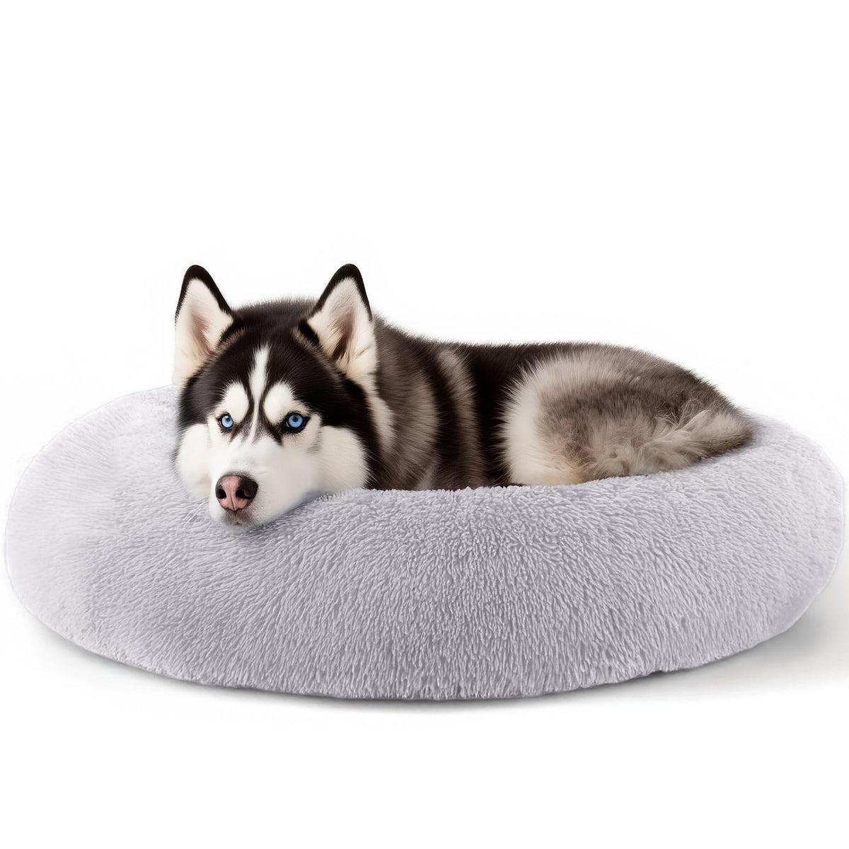 Hoewina Dog & Cat Bed for Indoor Cats, 20in Calming Donut Bed (Light Grey)