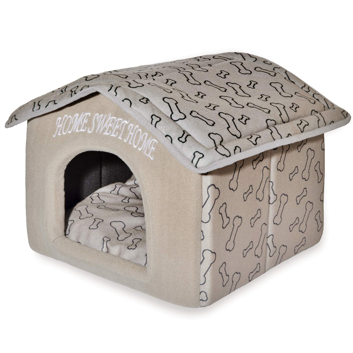 Best Pet Supplies Cat Bed for Indoor Cat, Domed Tent House with Removable Pillow, Covered Cat Cave for Small Dog, Puppies and All Breeds of Cats - Silver w/ Bones, 16 x 16 x H:14"
