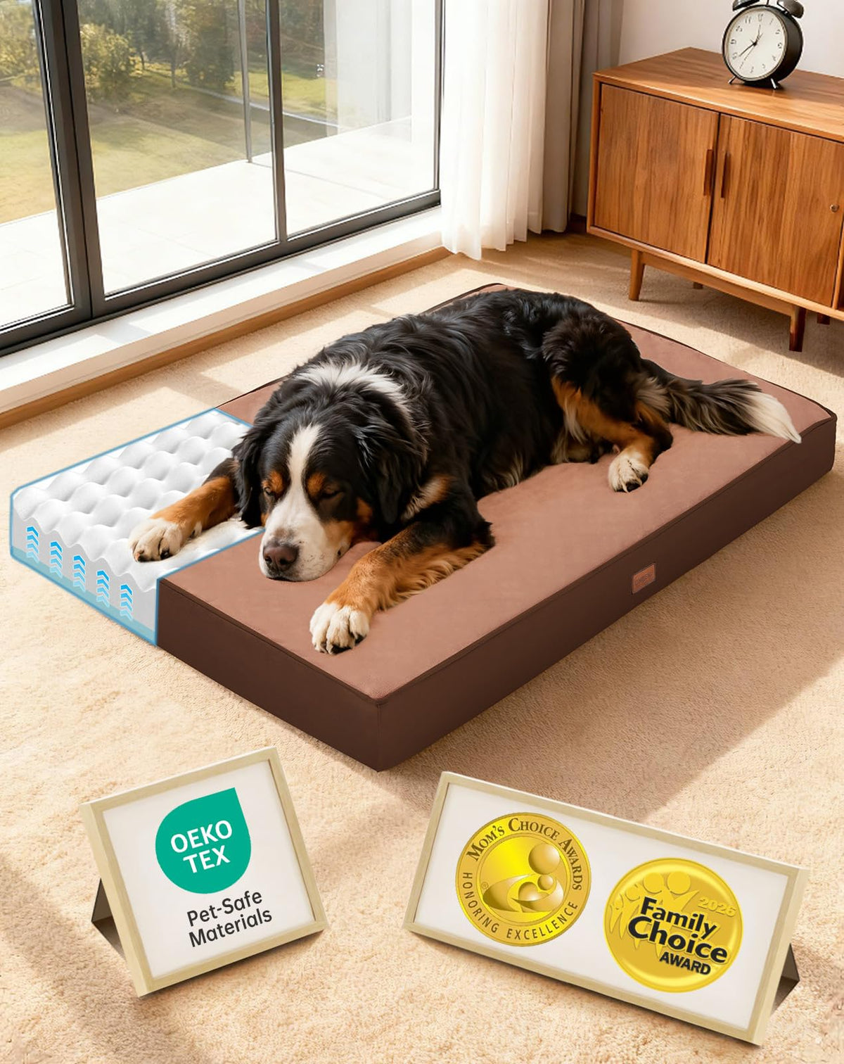OhGeni Orthopedic Large Dog Bed, Reversible Memory Foam, 41 inch-XL(Gray)